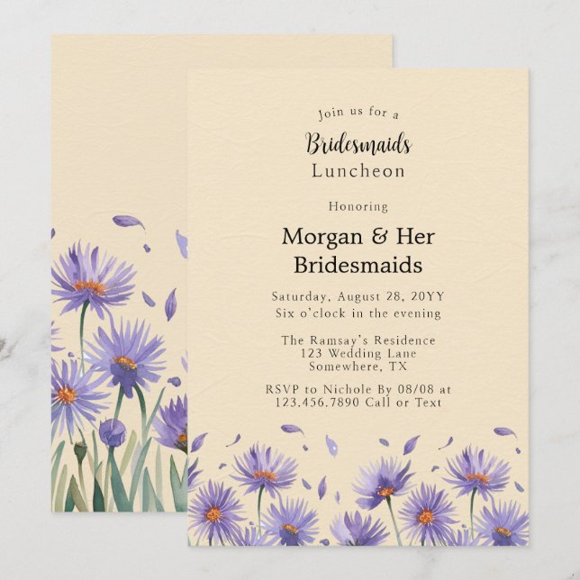 Lavender Bloom Wildflowers Bridesmaids Luncheon Invitation (Front/Back)