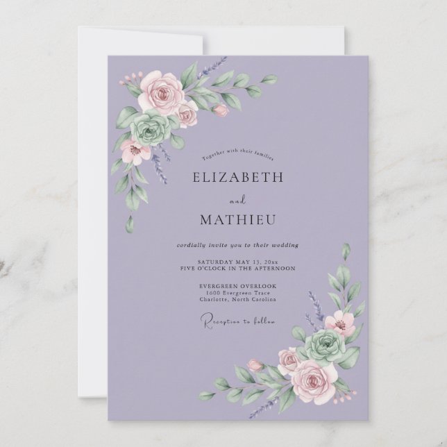 Lavender Blooming Garland Wedding Invitation (Front)