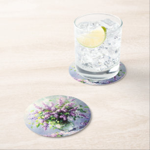 Lavender Blooming Lilac Bouquet Round Paper Coaster