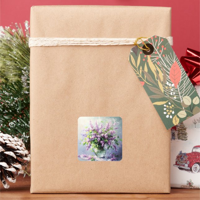 Lavender Blooming Lilac Bouquet Square Sticker (Holiday)