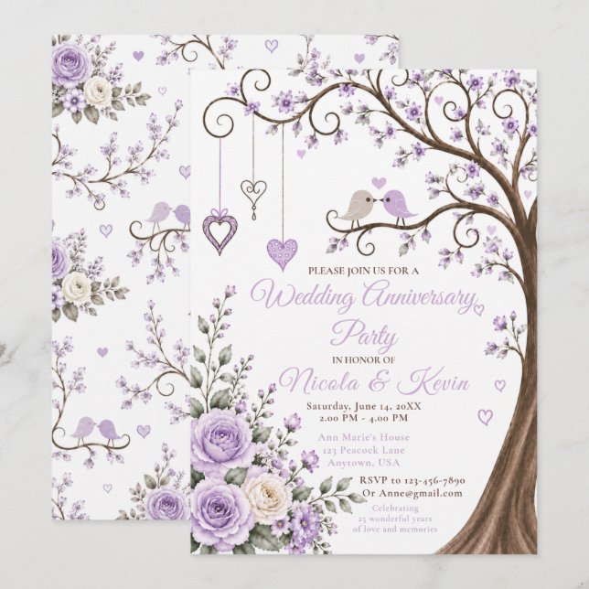 Lavender Blossom Anniversary Party Invitation (Front/Back)