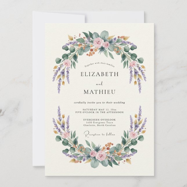 Lavender Blossom Botanical Wedding Invitation (Front)