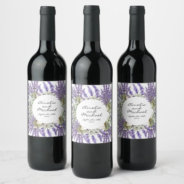 Lavender Blossom Garden Wedding Wine Label (Bottles)