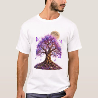 Lavender Blossom Moon Tree White T-Shirt
