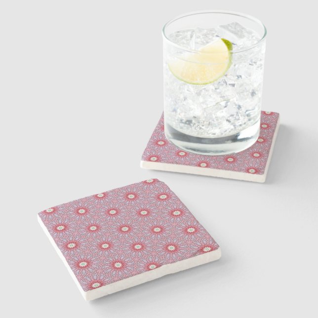 Lavender Blossom Tile Pattern Stone Coaster (Side)