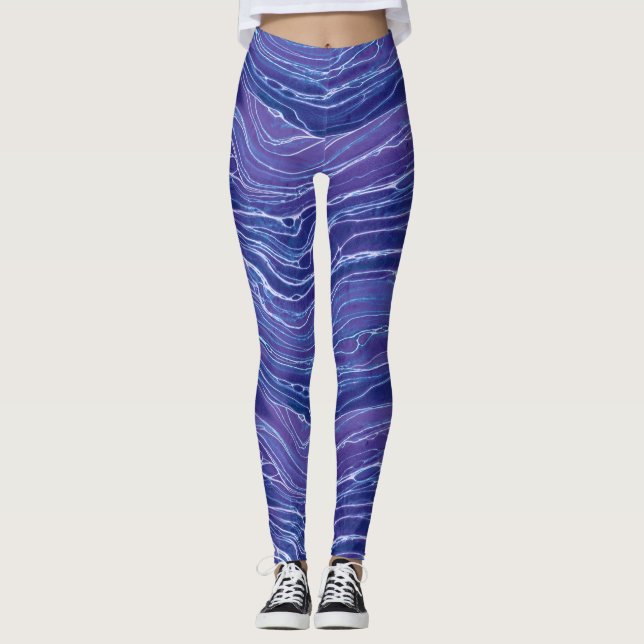Lavender Blue Abstract Waves Pattern  Leggings (Front)