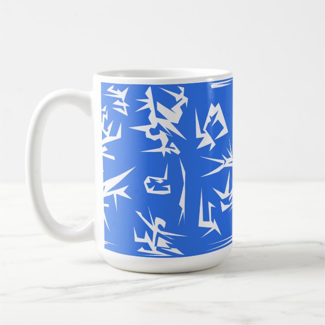 Lavender Blue And White Abstract Art Funky Coffee Mug (Left)