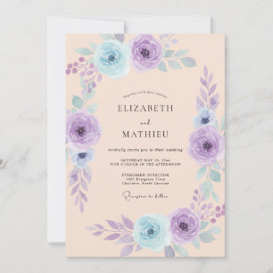 Lavender Blue Bloom Romance Wedding Invitation
