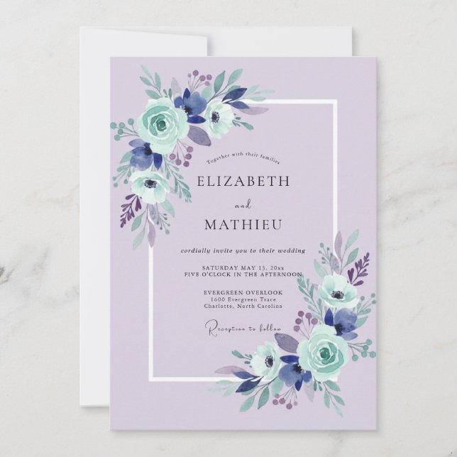 Lavender Blue Blossom Wedding Invitation (Front)