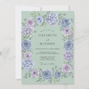 Lavender Blue Floral Garland Wedding Invitation