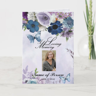 Lavender Blue Flowers Butterfly Funeral Program Programme