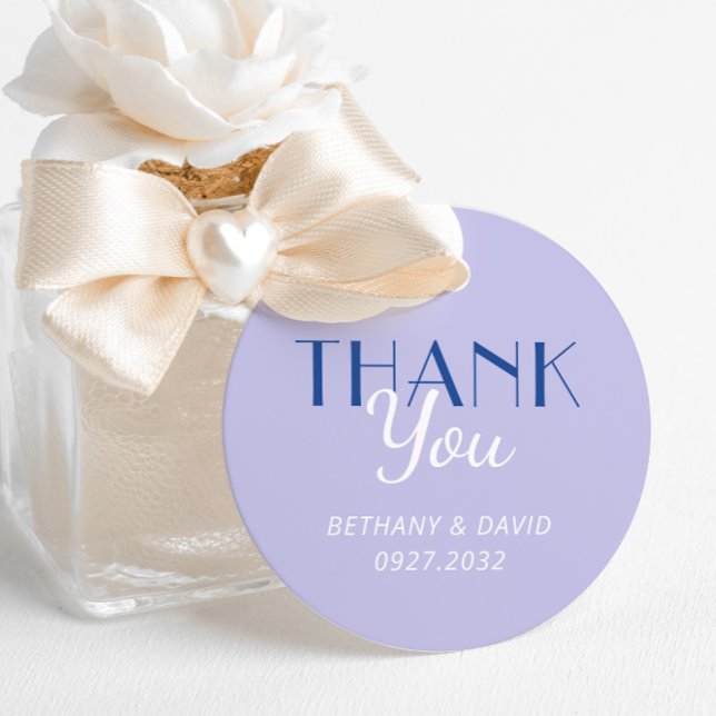 Lavender Blue Fun Typography Wedding Thank You Classic Round Sticker (Creator Uploaded)