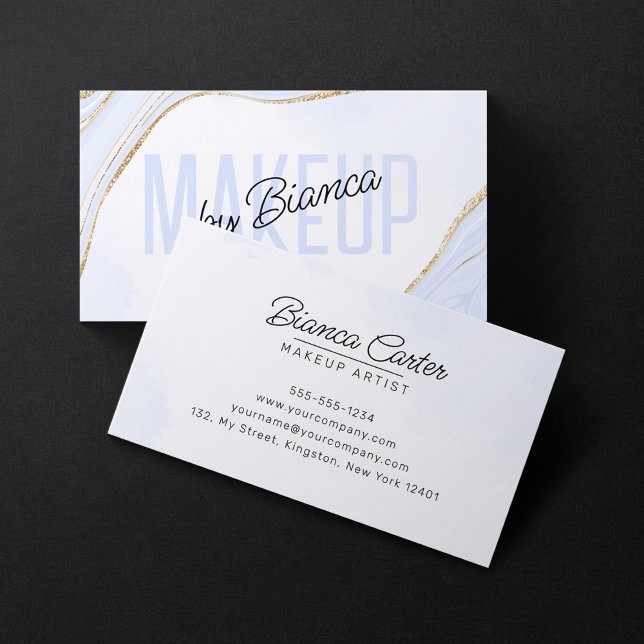 Lavender Blue Gold Glitter Agate Makeup Artist Business Card (Creator Uploaded)