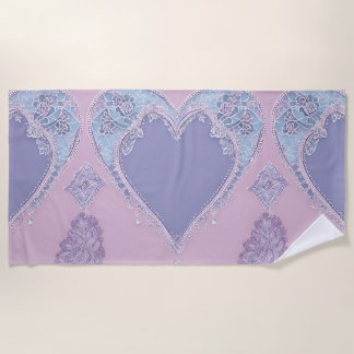 Lavender & blue heart Ai art  Beach Towel
