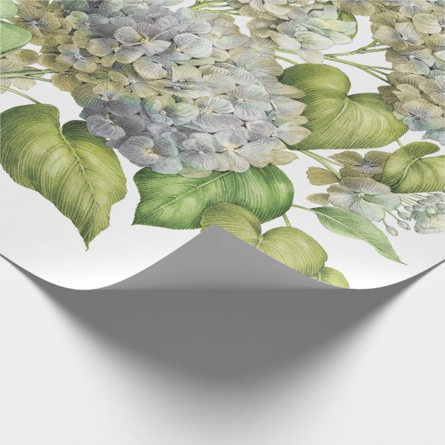 Lavender Blue Hydrangea Botanical Floral Bouquet Wrapping Paper (Corner)