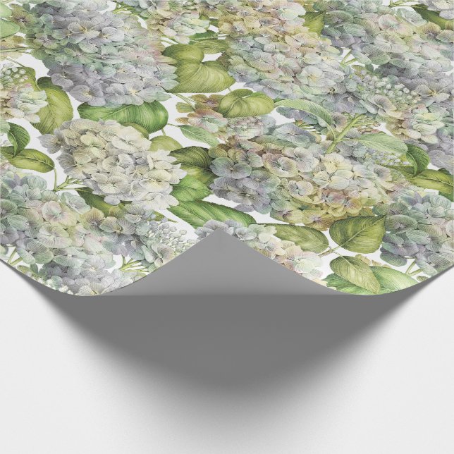 Lavender Blue Hydrangea Botanical Floral Wrapping Paper (Corner)