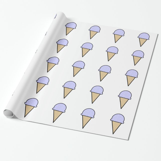 Lavender Blue Ice Cream Cone Wrapping Paper (Unrolled)