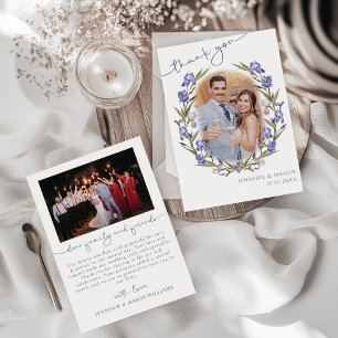 Lavender Blue Irises Floral Summer Wedding Photo Thank You Card