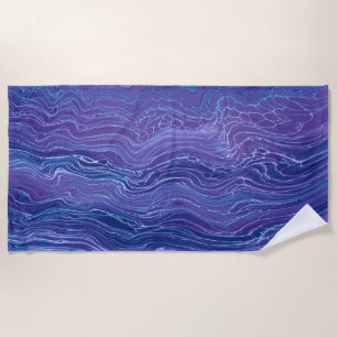 Lavender Blue Lace Marble Acrylic Abstraction Beach Towel