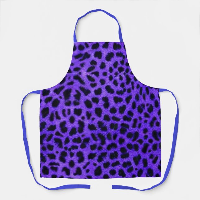 Lavender Blue Leopard Animal Print Kitchen Apron (Front)