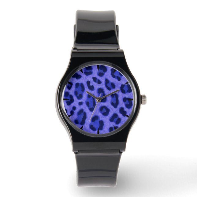 Lavender Blue Leopard Animal Print Skin Pattern Watch (Front)