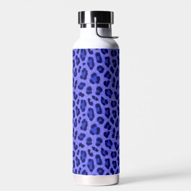 Lavender Blue Leopard Animal Print Skin Pattern Water Bottle (Left)
