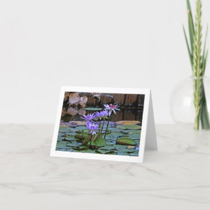 "LAVENDER-BLUE LOTUS BLOSSOMS AND LILY PADS" CARD