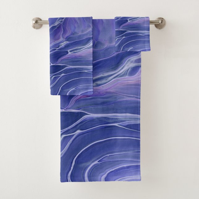 Lavender Blue Marble Acrylic Abstract Bath Towel Set (Insitu)