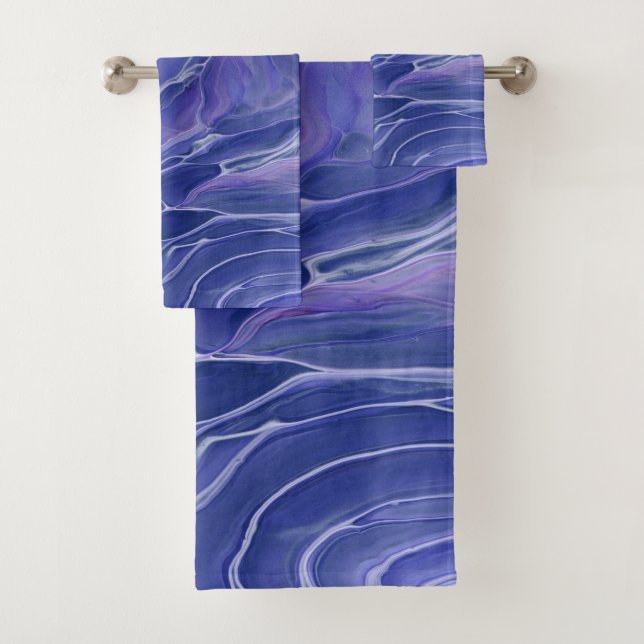 Lavender Blue Marble Acrylic Abstract Bath Towel Set (Insitu)
