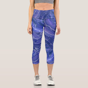 Lavender Blue Marble Acrylic Abstraction Capri Leggings