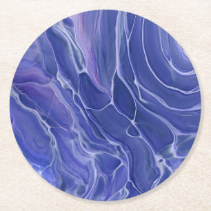 Lavender Blue Marble Acrylic Abstraction Round Paper Coaster