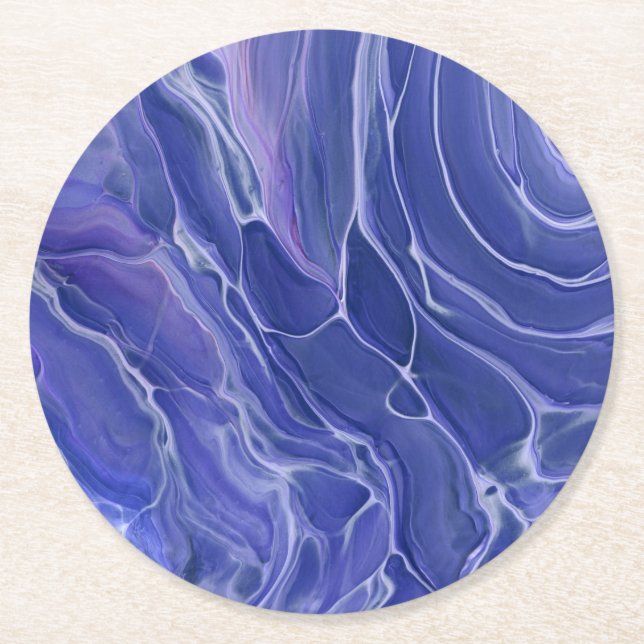 Lavender Blue Marble Acrylic Abstraction Round Paper Coaster (Front)