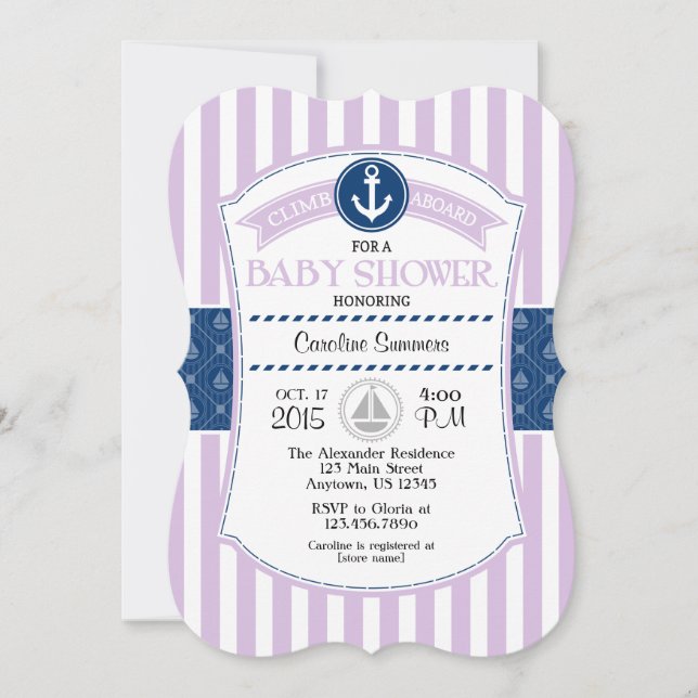 Lavender Blue Nautical Baby Shower Invitation (Front)