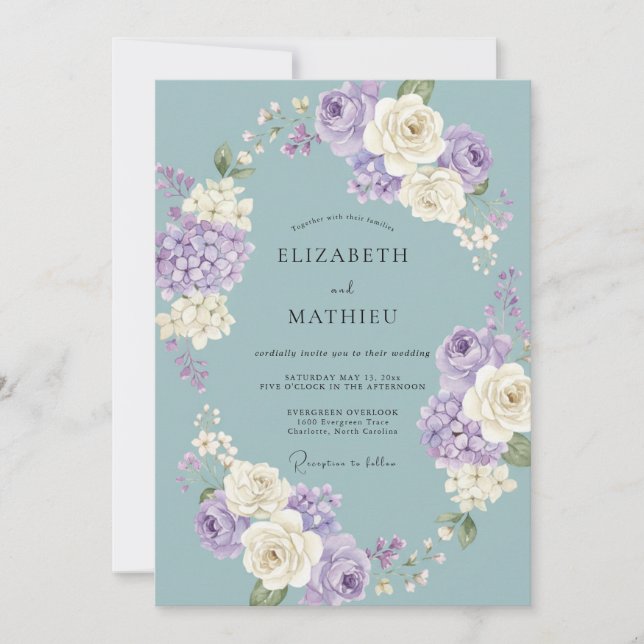 Lavender Blue Painterly Flourish Wedding Invitation (Front)