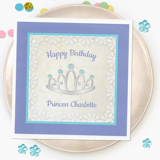 Lavender Blue Princess Tiara Birthday Paper Napkin (Creator Uploaded)