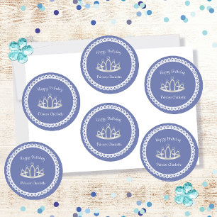 Lavender Blue Princess Tiara Birthday Party Classic Round Sticker