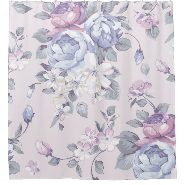 lavender,blue,roses,country,shabby,chic,victorian, shower curtain (Front)