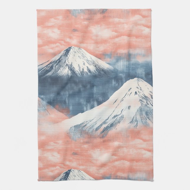 Lavender Blue Snow Mountain Sunset Pattern Tea Towel (Vertical)