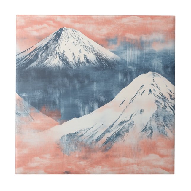Lavender Blue Snow Mountain Sunset Pattern Tile (Front)
