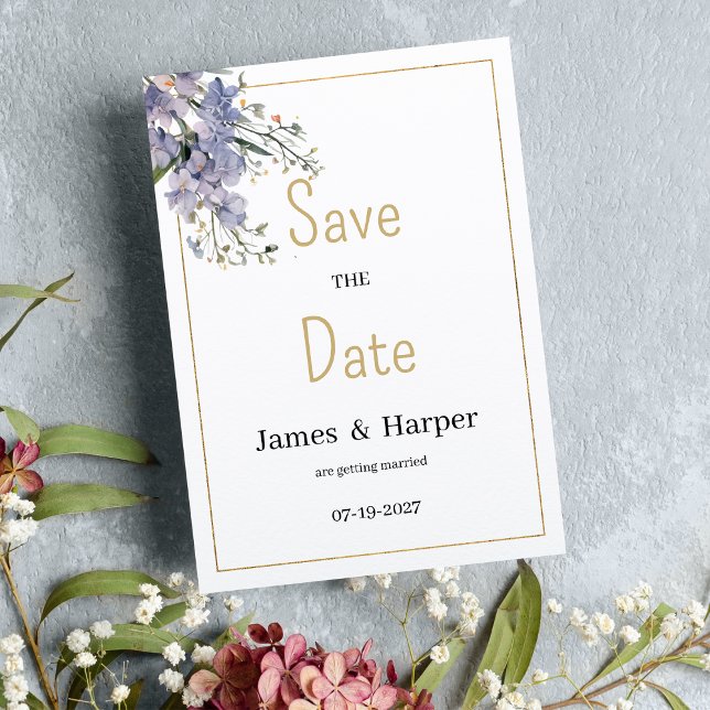Lavender blue summer wildflower Save the Date Invitation (Lavender blue summer wildflower Save the Date)