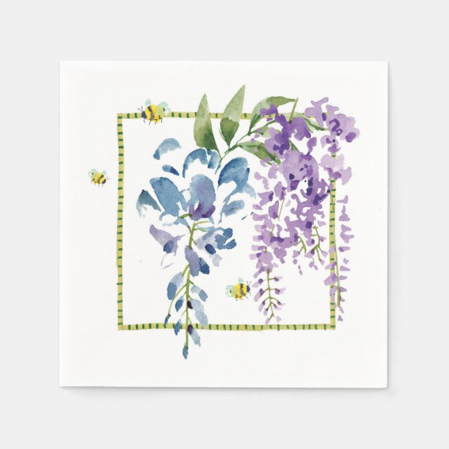 Lavender Blue Wistful Wisteria Watercolor Napkin (Front)