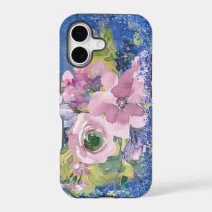 Lavender Blues Watercolor Floral Glitter