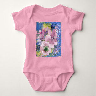 Lavender Blues Watercolor Floral Glitter Baby Bodysuit