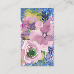 Lavender Blues Watercolor Floral Glitter Business Card