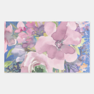 Lavender Blues Watercolor Floral Glitter Rectangular Sticker