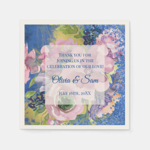 Lavender Blues Watercolor Floral Glitter Wedding Napkin