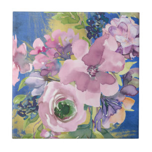 Lavender Blues Watercolor Floral Tile