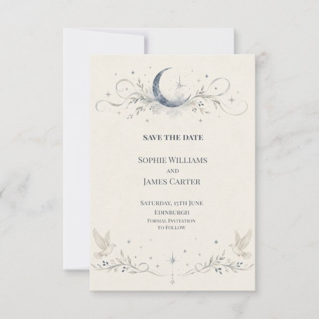 Lavender Blush Celestial Moon Dove Save The Date (Front)