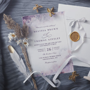 Lavender Blush Elegant Modern Chic QR Code Wedding Invitation