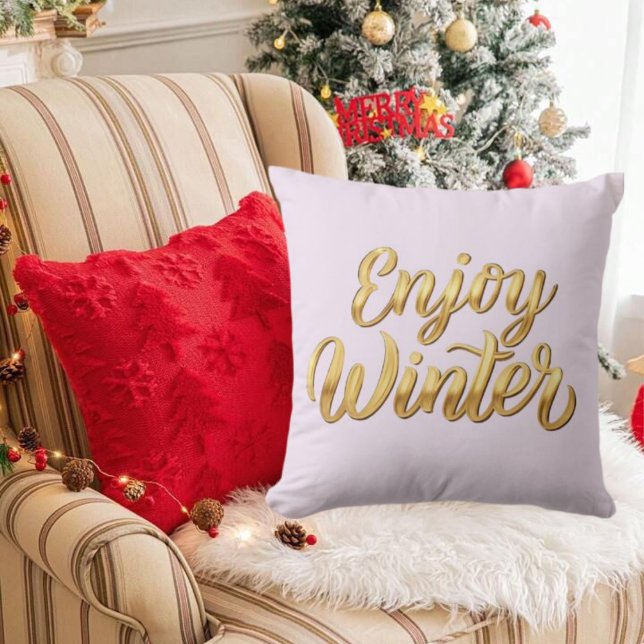 Lavender Blush Enjoy Winter - Gold Script Decor Cushion (Lavender Blush Enjoy Winter - Gold Script Decor Throw Pillow)